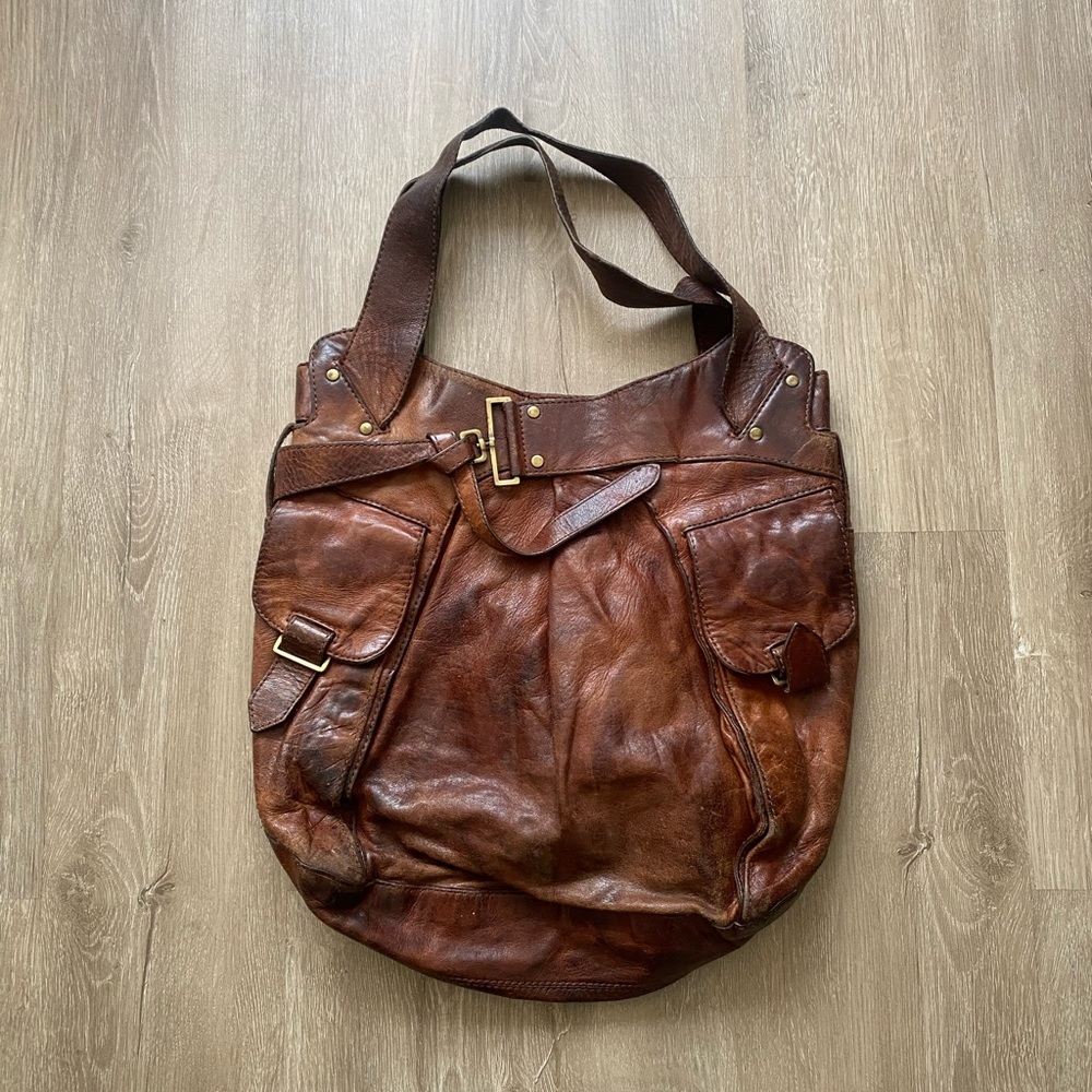 Vintage Kooba Brown 100% Leather Distressed Hobo Bag Authentic